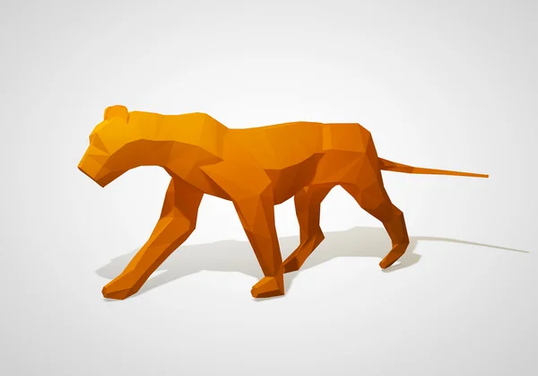 Ilustração 3D de origami leão. Leão poligonal. Leão de estilo geométrico ambulante . — Fotografia de Stock