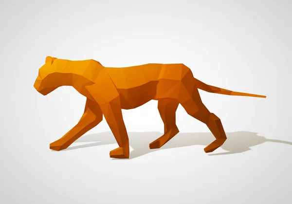 3d origami aslan Illustration. Poligonal aslan. Geometrik tarzı aslan yürüyüş. — Stok fotoğraf