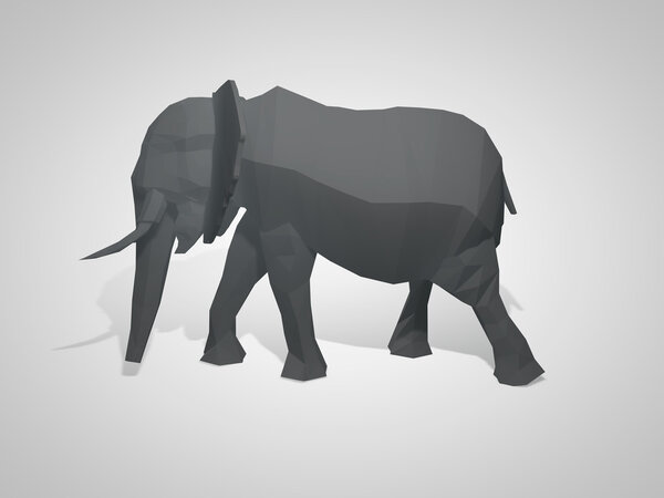 3D illustration of origami elephant. 