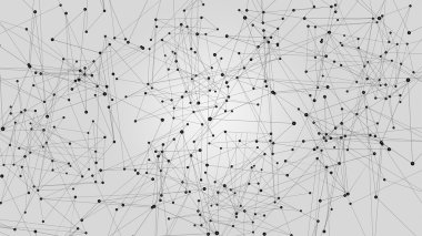 Soyut moleküller ve iletişim teknolojik altyapı bağlı gri küreler ve çizgili beyaz zemin üzerinde. Genel ağ bağlantısı. 3D çizim.