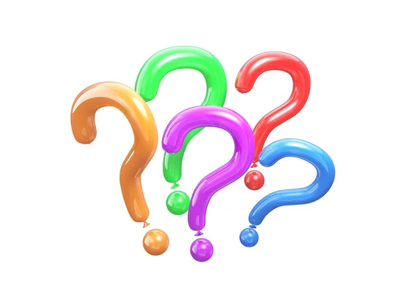 Palloncini colorati a forma di domanda. Illustrazione 3d di punti interrogativi . — Foto Stock