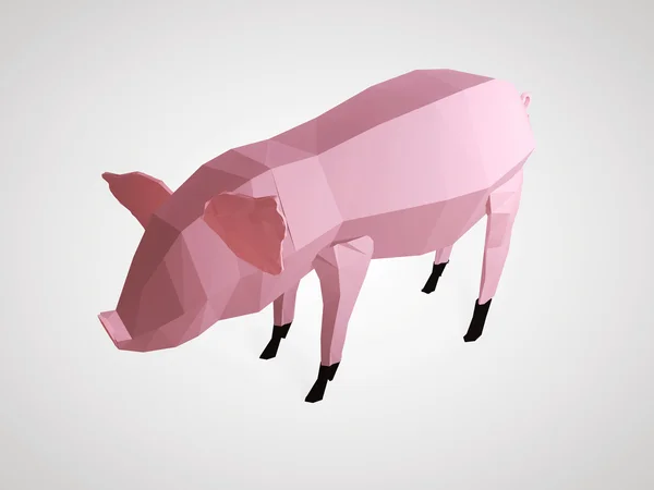 3D-Illustration von Origami-Schwein. polygonale Schweineseite. Geometrisches rosa Schwein mit schwarzen Hufen. — Stockfoto