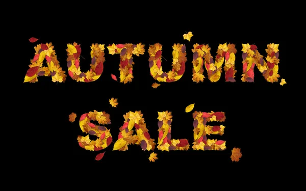 Word autumn sale made of autumn leaves isolated on black. Autumn sale banner. — Stock Photo, Image