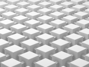 Beyaz küpleri bağlantılarıyla bağlı. Bağlı küpleri ağ kavramı. 3D çizim.