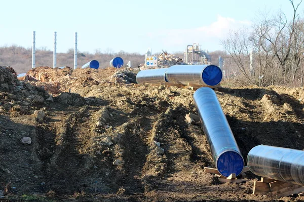 Site Construction Nouvel Oléoduc Avec Plusieurs Tuyaux Grand Diamètre Laissés — Photo