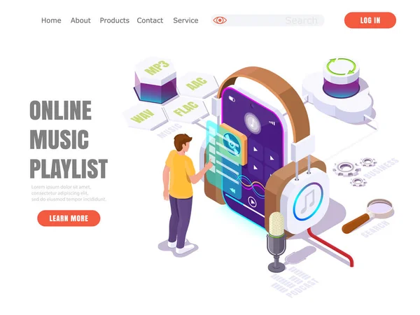 Νεαρός Επιλέγει Online Playlist Μουσικής Podcast Audio Business Lessons Έννοια — Φωτογραφία Αρχείου