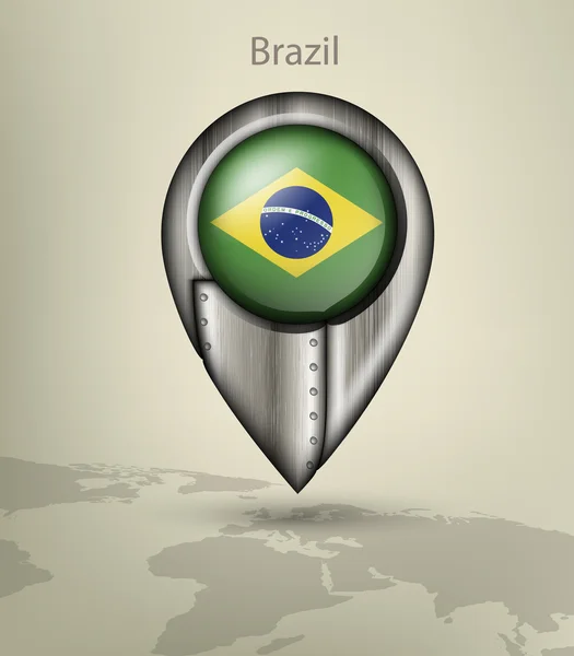 Znacznik metalowe mapa Brazylia — Wektor stockowy