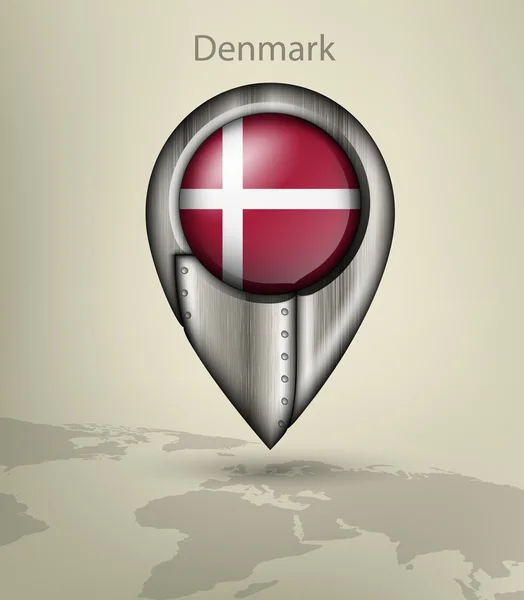 Kovové mapovou značkou Dánsko — Stockový vektor