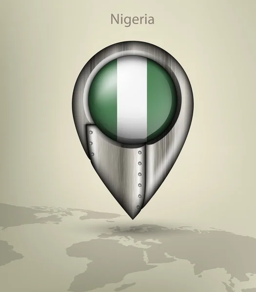 Znacznik metalowej mapie Nigerii — Wektor stockowy