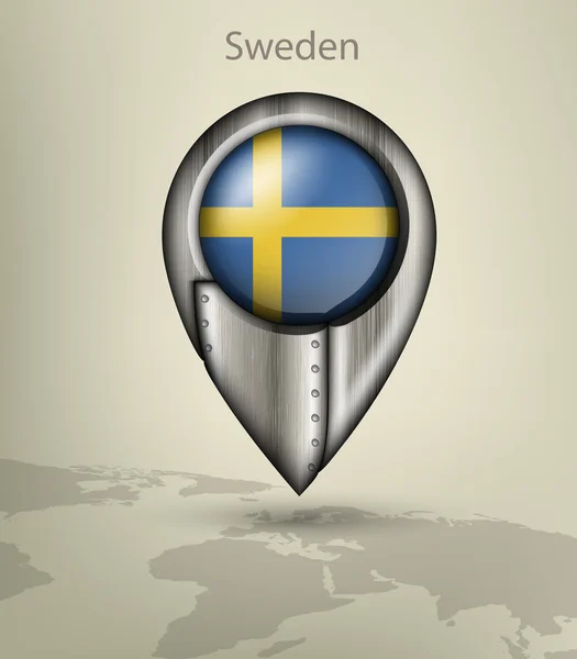 Marcador de mapa metálico Suécia — Vetor de Stock