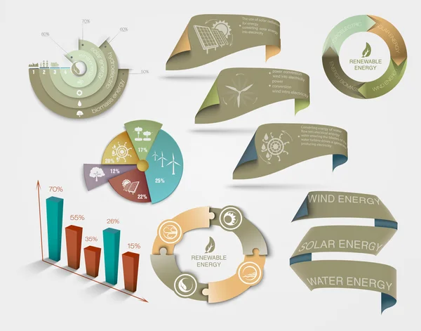 Diagrammes et graphiques de l'écologie et des énergies renouvelables — Image vectorielle