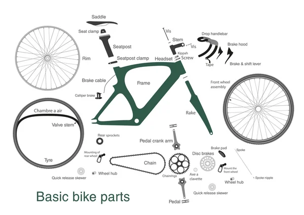 Infographic huvudsakliga cykel delar — Stock vektor