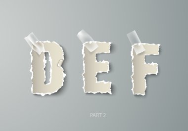 Harfler Def yırtık kağıt üzerinden