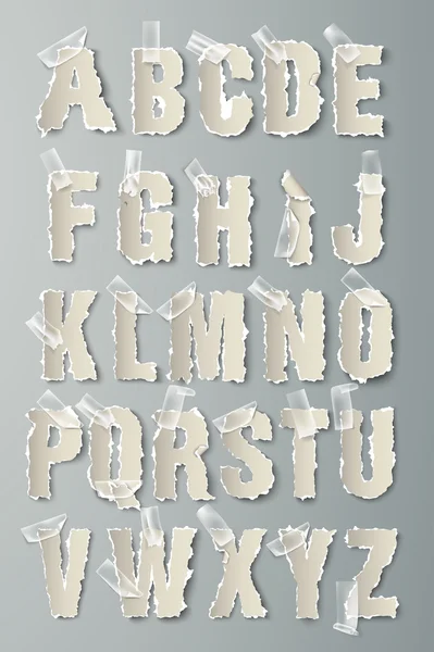 Buchstabensatz aus zerrissenem Papier — Stockvektor