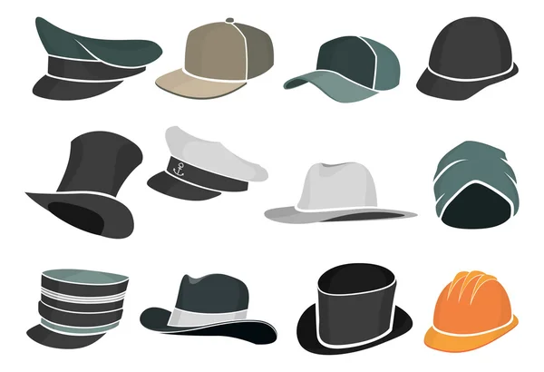 Ensemble de chapeaux plats colorés — Image vectorielle
