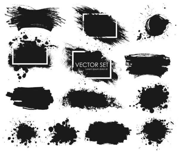 Colección de conjuntos de manchas de tinta ilustrada en blanco y negro — Vector de stock