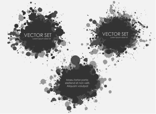 Set de taches d'encre illustrées collection en noir et blanc — Image vectorielle