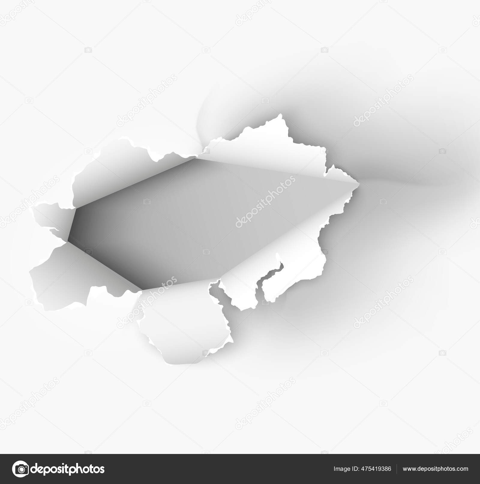 Ragged hole torn in ripped paper on transparent Vector Image