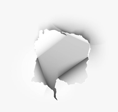 Saydam arkaplanda yırtık bir kağıt parçası yırtılmış