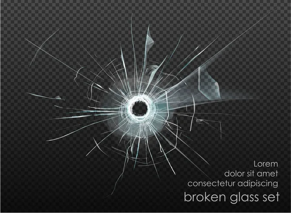 Hole broken glass on transparent background — Stock Vector