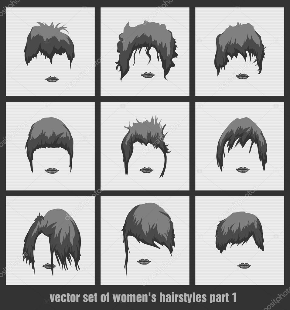 vector set of womens hairstyles