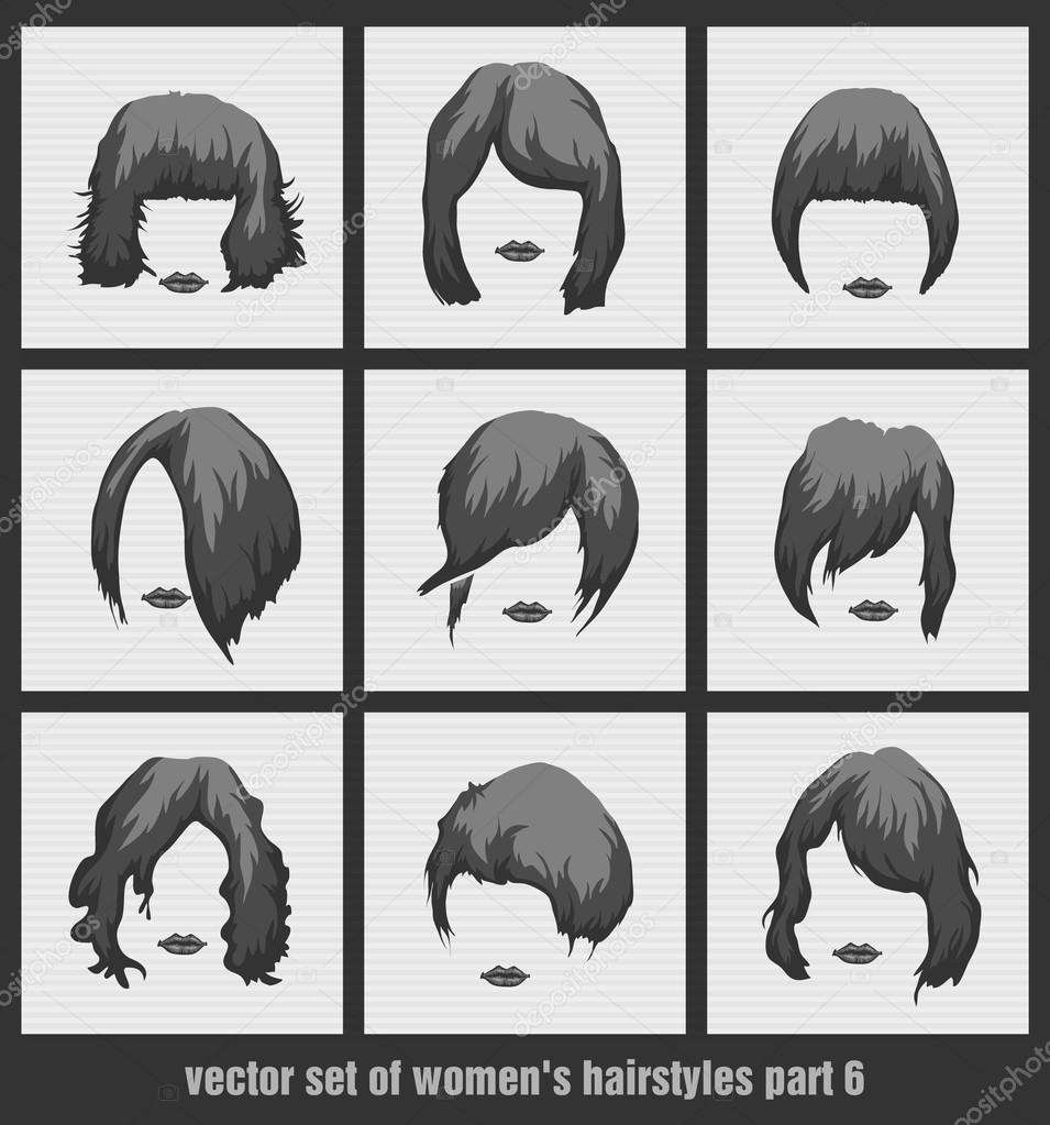 vector set of womens hairstyles