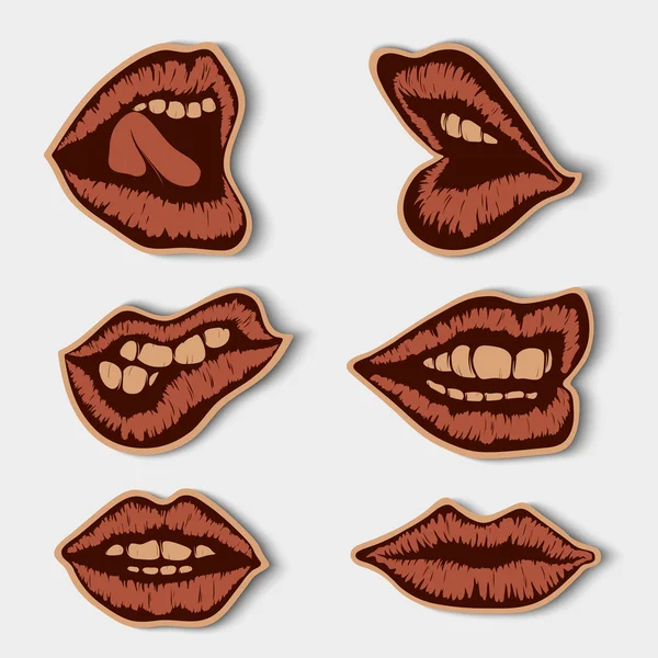 Reeks van vintage papier lippen — Stockvector