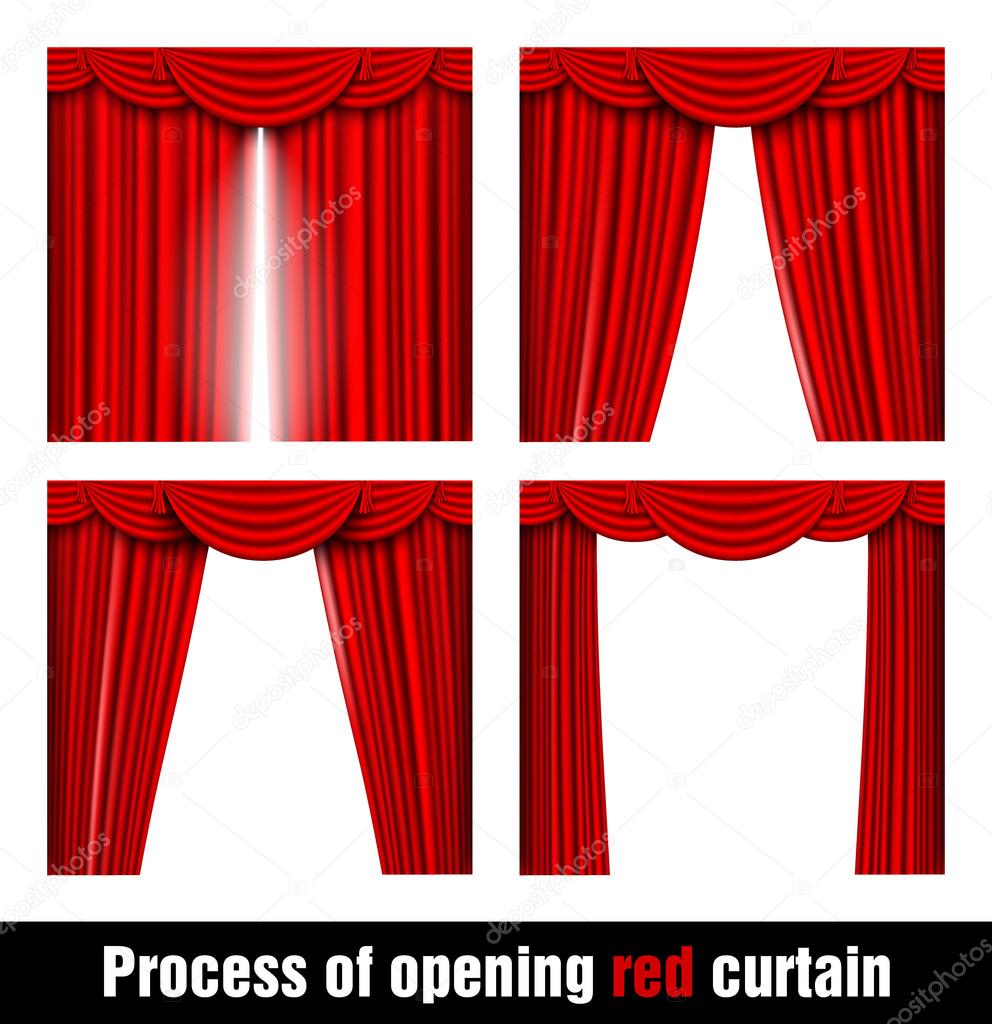 process of opening red curtain