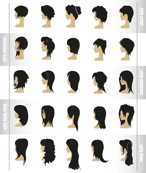 Conjunto vetorial de penteados das mulheres e cortes de cabelo — Vetor de Stock