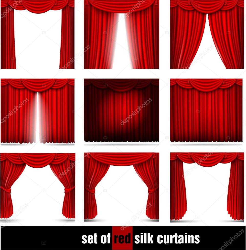 Set of red silk curtain