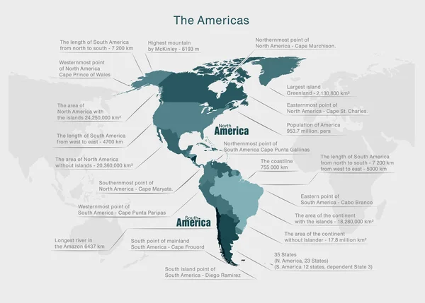 Infographics continent Amerika blauw en grijs — Stockvector