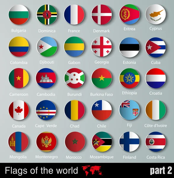 Flaggen aller Länder mit Schatten — Stockvektor