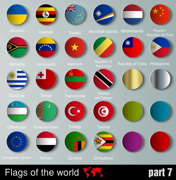 Flaggor av alla länder med skuggor — Stock vektor