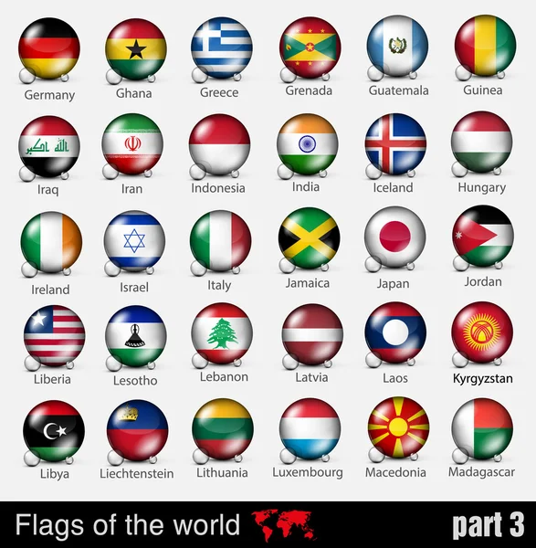 Bandeiras de todos os países na bola 3d — Vetor de Stock