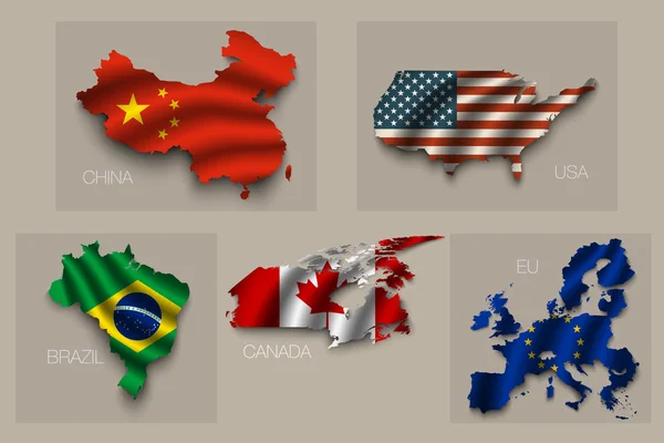 Ensemble de cinq grands États, superpuissances — Image vectorielle