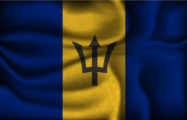 Bandera arrugada de Barbados sobre un fondo claro — Vector de stock