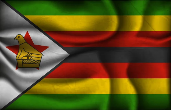 Crumpled flag of Zimbabwe on a light background — Stock Vector