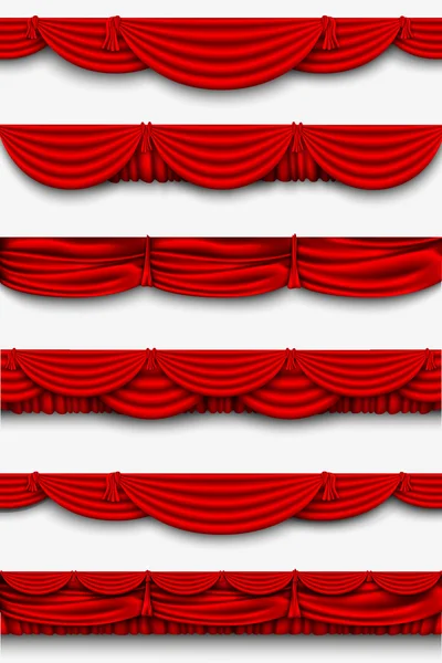 Dekorlarıve ve ipek kırmızı perdeler kırmızı ipek set — Stok Vektör
