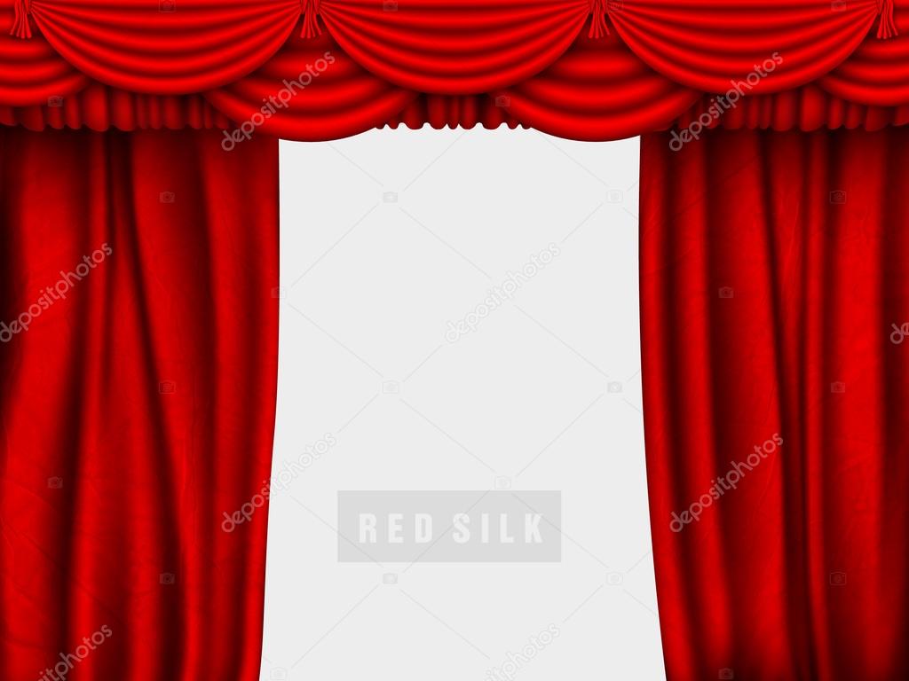 red silk curtain with shadows and pelmet