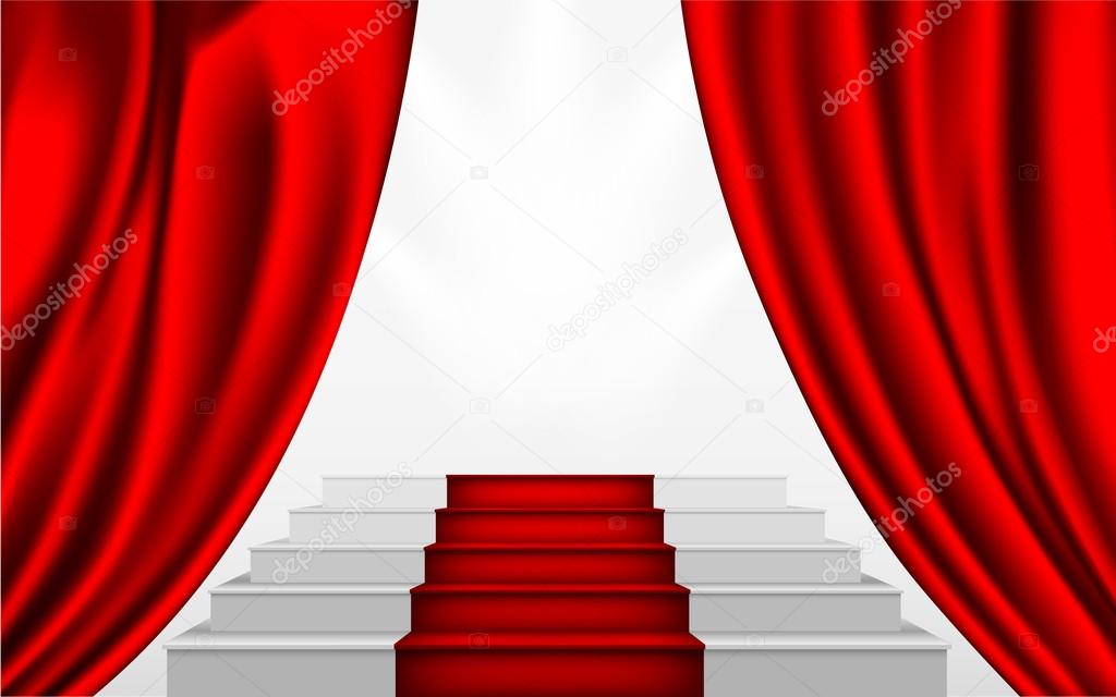 silk curtain and the stairs to the podium