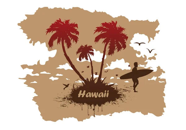 Spiaggia e surfista alle Hawaii — Vettoriale Stock