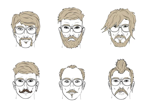 Faces with hairstyles and glasses — Stock Vector