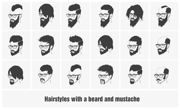 Hombre pelo, bigote, conjunto de barba — Vector de stock