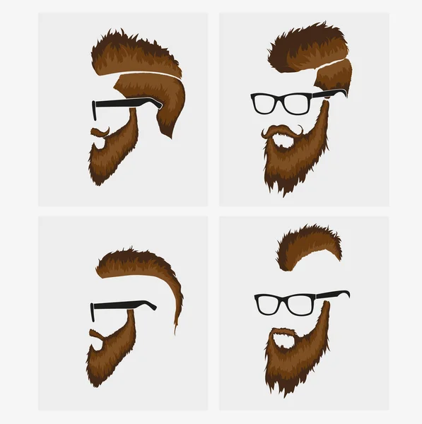 Male hipster hairstyles with beard — Stock Vector