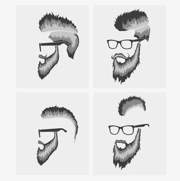 Male hipster hairstyles with beard — Stock Vector