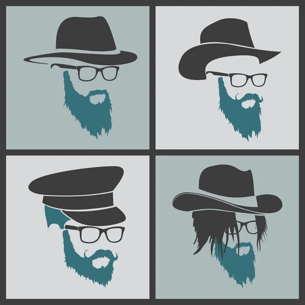 Hipster peinados masculinos iconos conjunto — Vector de stock
