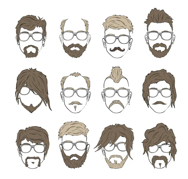 Hipster set di baffi, barba e acconciatura — Vettoriale Stock