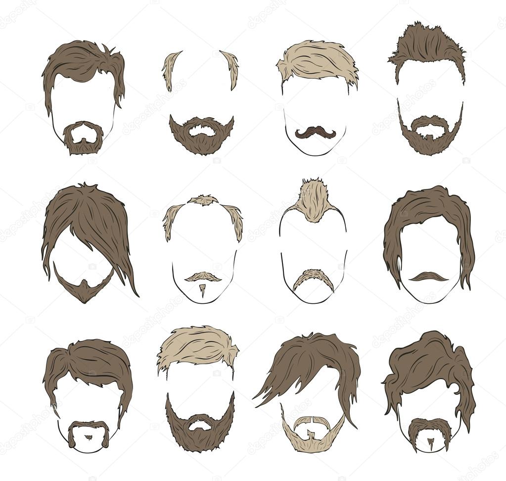 Hipster mustache, beard and hairstyle set