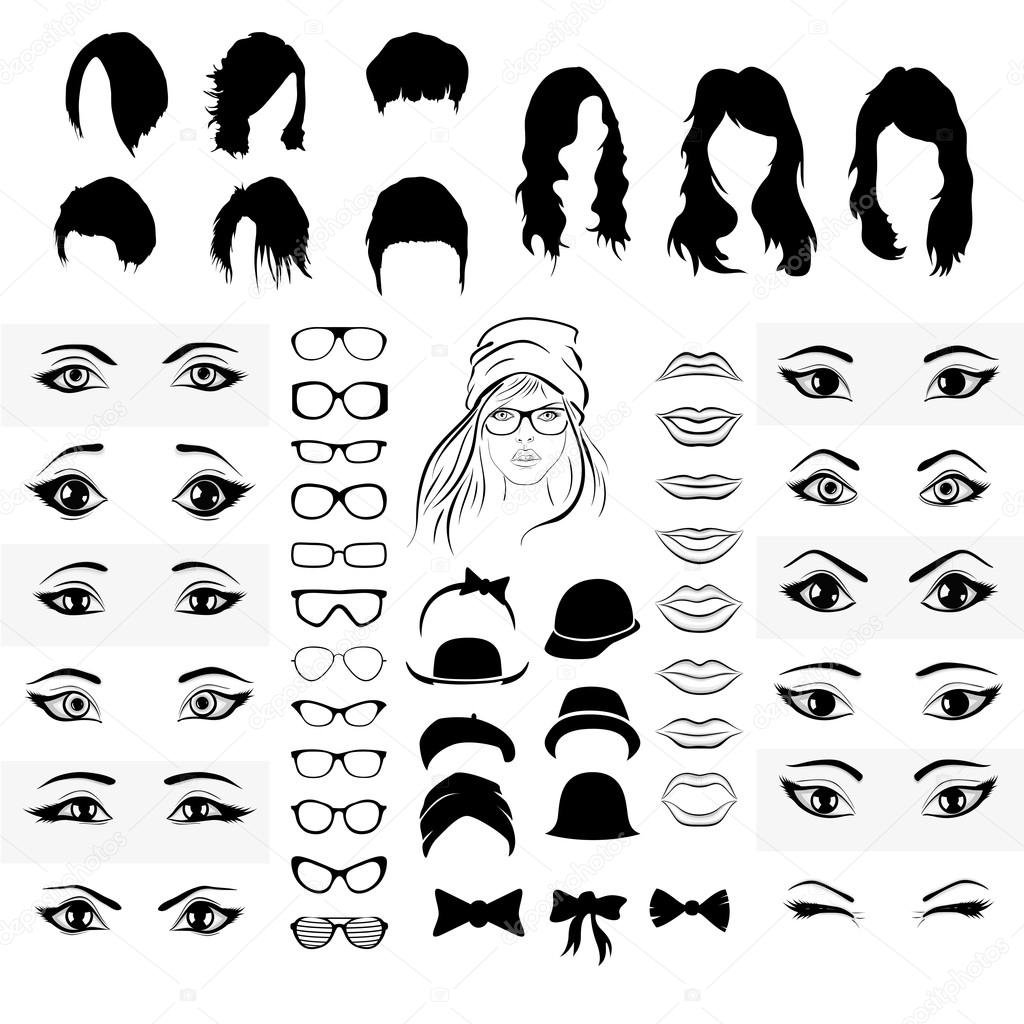 Woman face style elements set