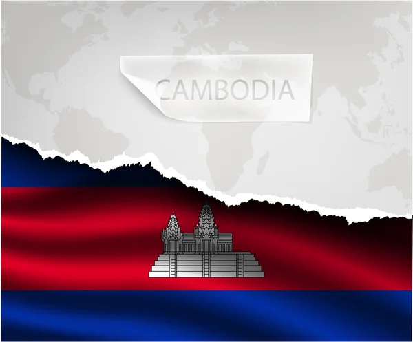 Papel roto con bandera CAMBODIA . — Vector de stock